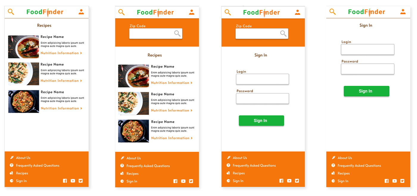 FoodFinder Mockups