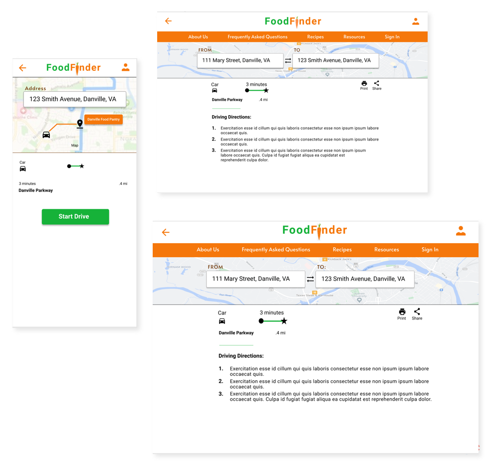 FoodFinder Responsive Designs