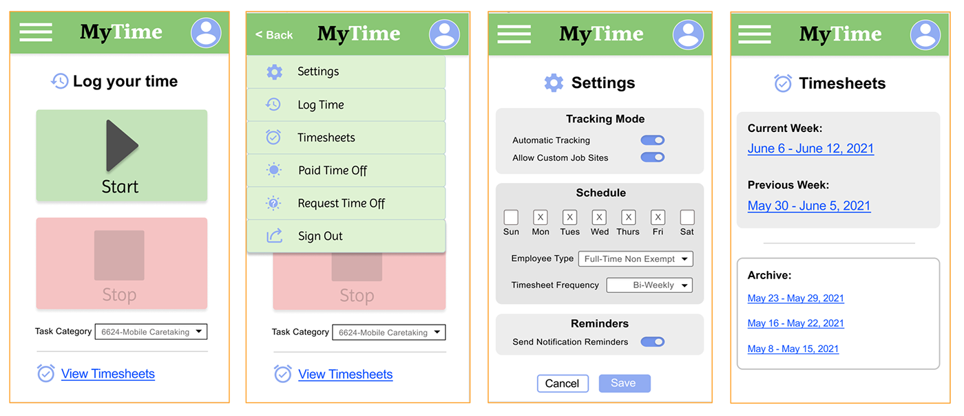 MyTime Mockups