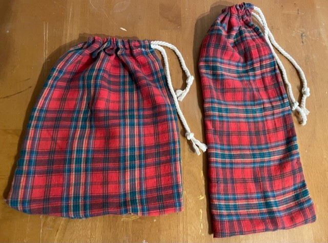 Holiday gift bags I sewed out of old pajama shorts